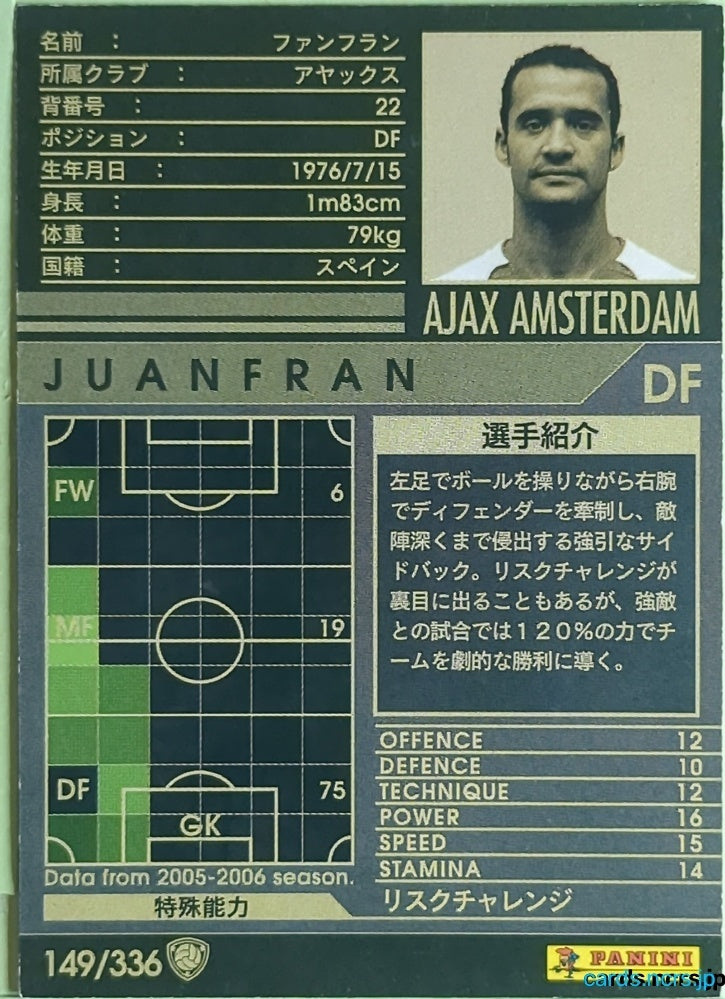 Panini WCCF Football WCCF/2005-2006-149/336 N Juanfran Trading Card EX