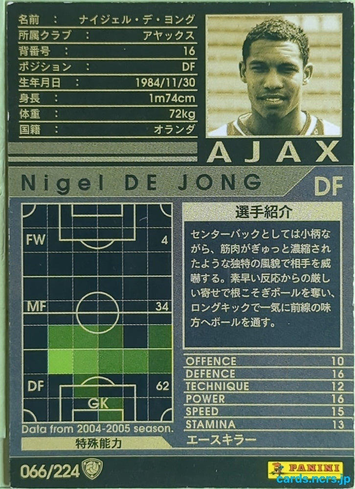 Panini WCCF Football WCCF/2004-2005-066/224 N Nigel de Jong Trading Card EX