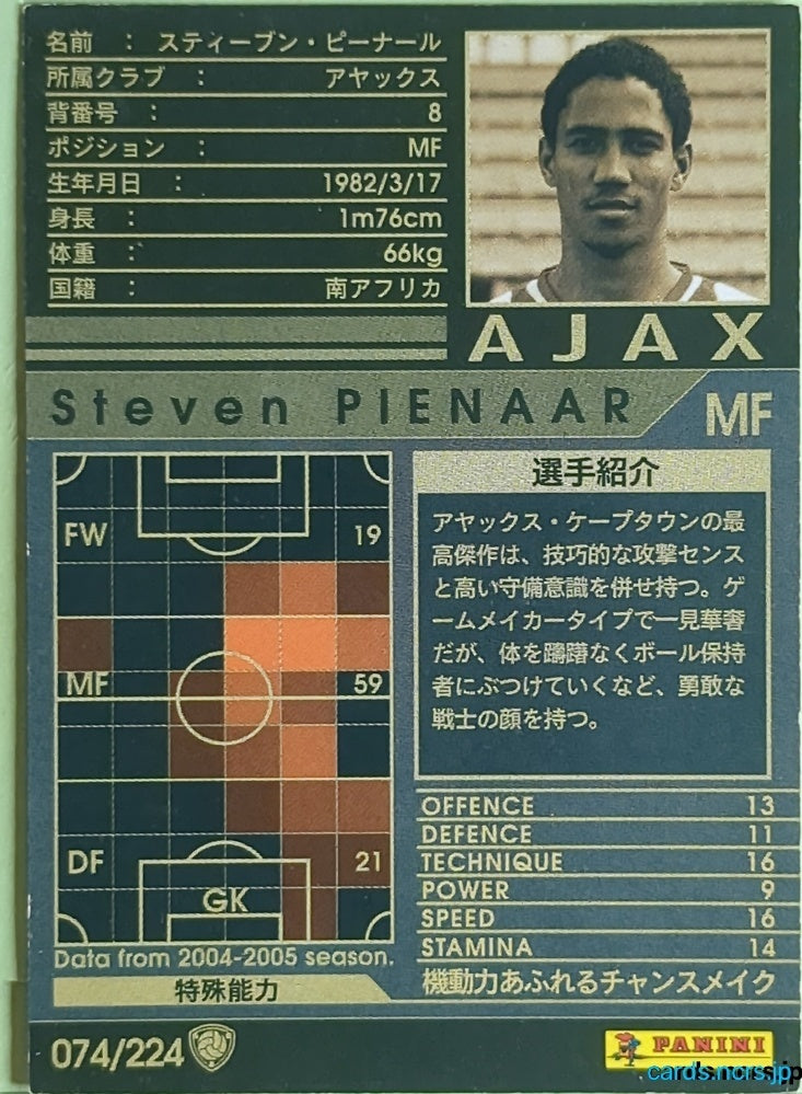 Panini WCCF Football WCCF/2004-2005-074/224 N Steven Pienaar Trading Card EX