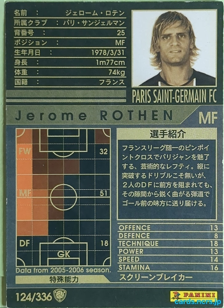 Panini WCCF Football WCCF/2005-2006-124/336 N Jerome Rothen Trading Card EX