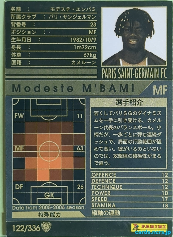 Panini WCCF Football WCCF/2005-2006-122/336 N Modeste M'Bami Trading Card EX