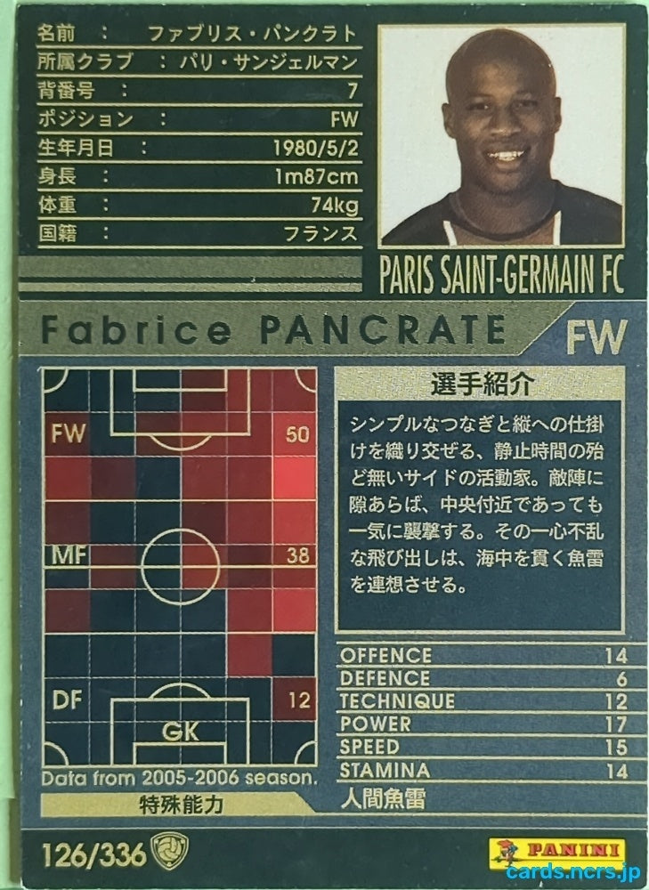 Panini WCCF Football WCCF/2005-2006-126/336 N Fabrice Pancrate Trading Card EX