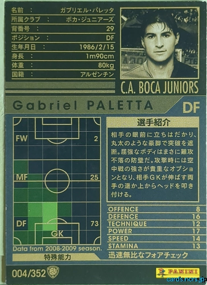 Panini WCCF Football WCCF/2008-2009-004/352 N Gabriel PALETTA Trading Card EX