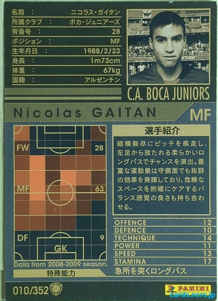 Panini WCCF Football WCCF/2008-2009-010/352 N Nicolas GAITAN Trading Card EX