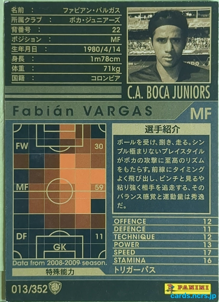 Panini WCCF Football WCCF/2008-2009-013/352 N Fabián VARGAS Trading Card EX