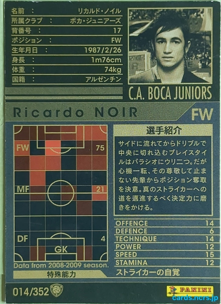 Panini WCCF Football WCCF/2008-2009-014/352 N Ricardo NOIR Trading Card EX