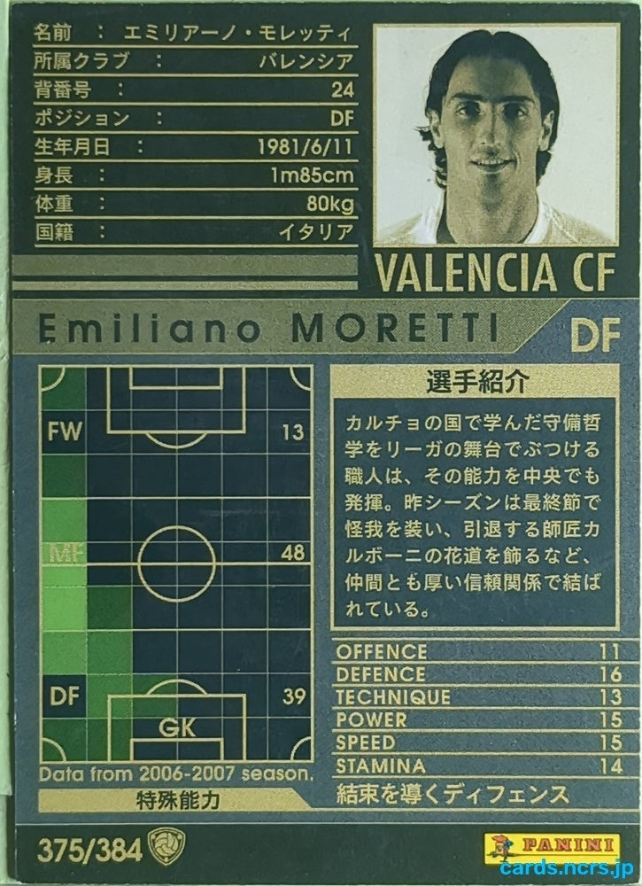 Panini WCCF Football WCCF/2006-2007-375/384 N Emiliano Moretti Trading Card EX