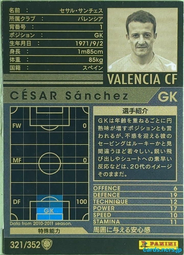 Panini WCCF Football WCCF/2010-2011-321/352 N César Sánchez Trading Card EX