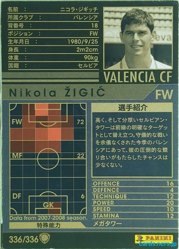 Panini WCCF Football WCCF/2007-2008-336/336 N Nikola Žigić Trading Card EX