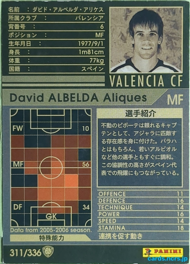 Panini WCCF Football WCCF/2005-2006-311/336 N David Albelda Aliques Trading Card EX