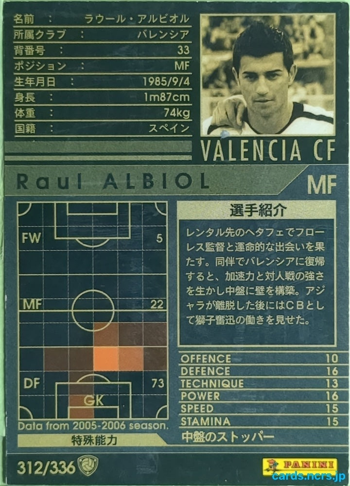 Panini WCCF Football WCCF/2005-2006-312/336 N Raul Albiol Trading Card EX