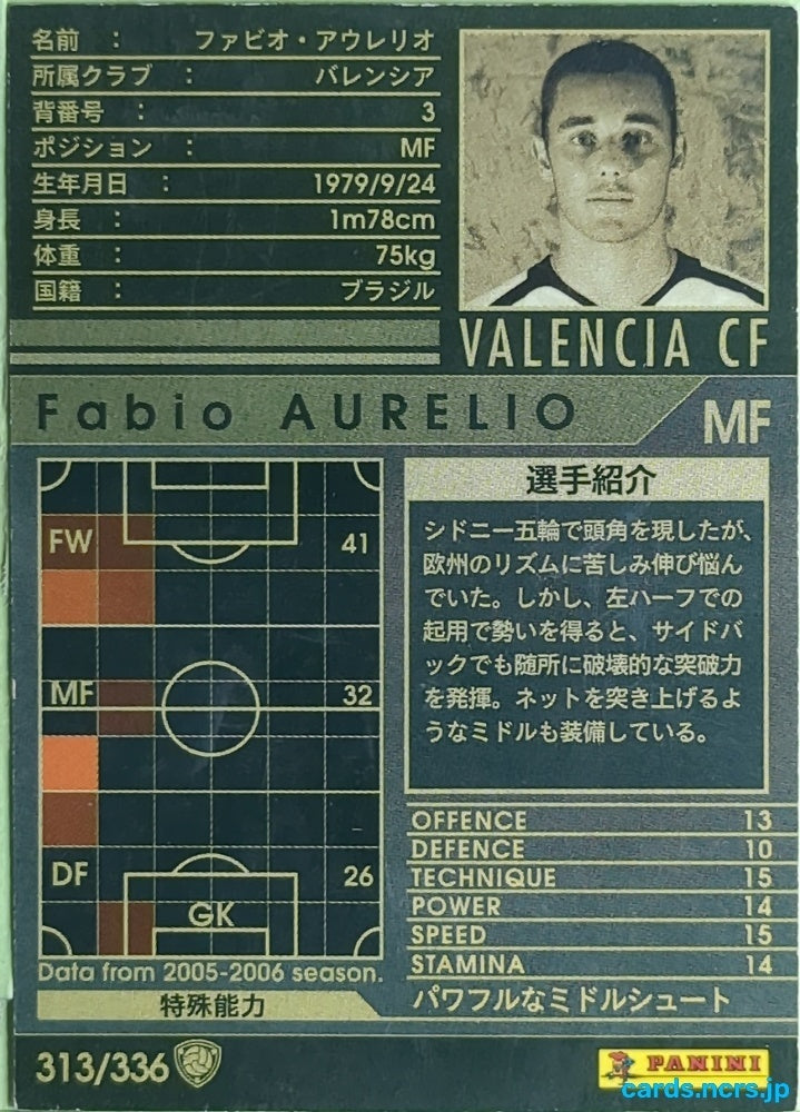Panini WCCF Football WCCF/2005-2006-313/336 N Fabio Aurelio Trading Card EX