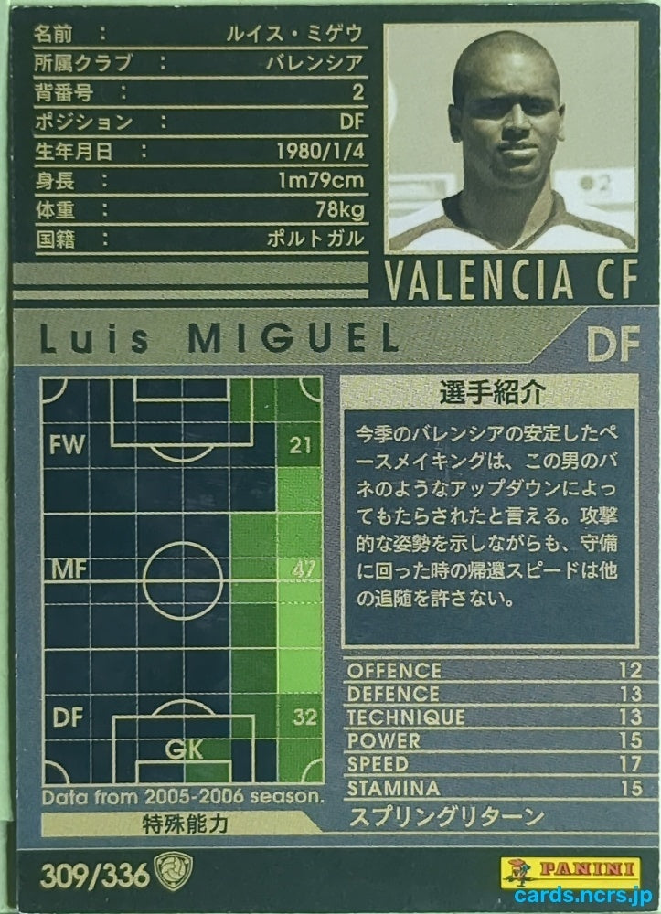 Panini WCCF Football WCCF/2005-2006-309/336 N Luis Miguel Trading Card EX