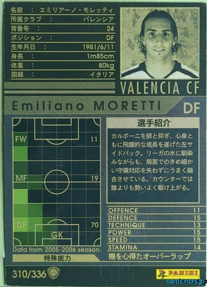 Panini WCCF Football WCCF/2005-2006-310/336 N Emiliano Moretti Trading Card EX