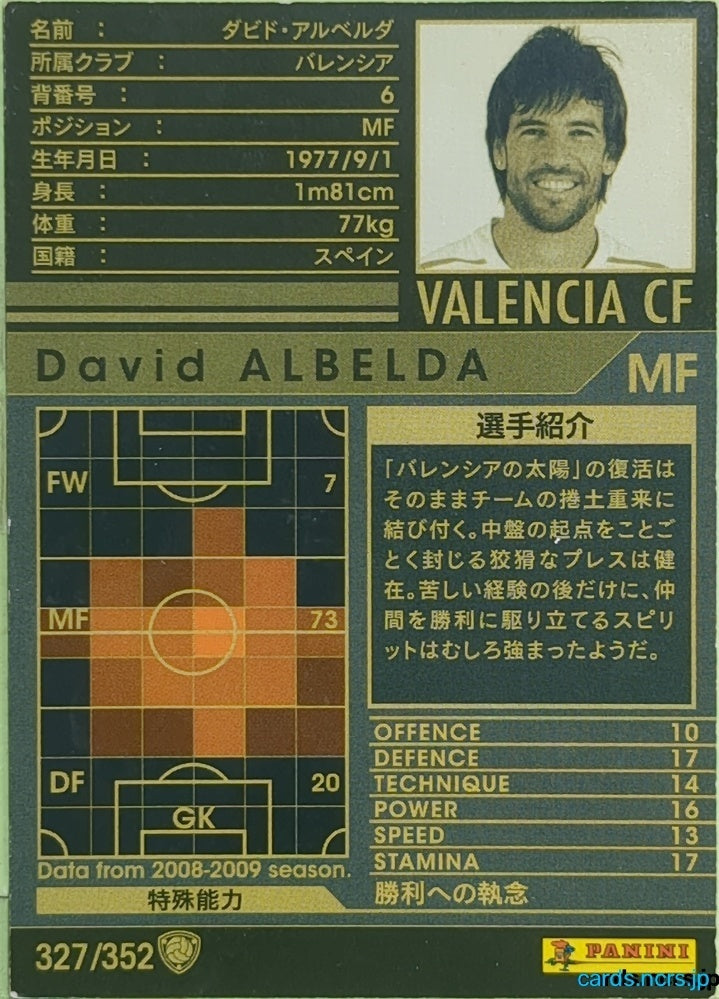 Panini WCCF Football WCCF/2008-2009-327/352 N David Albelda Aliques Trading Card EX