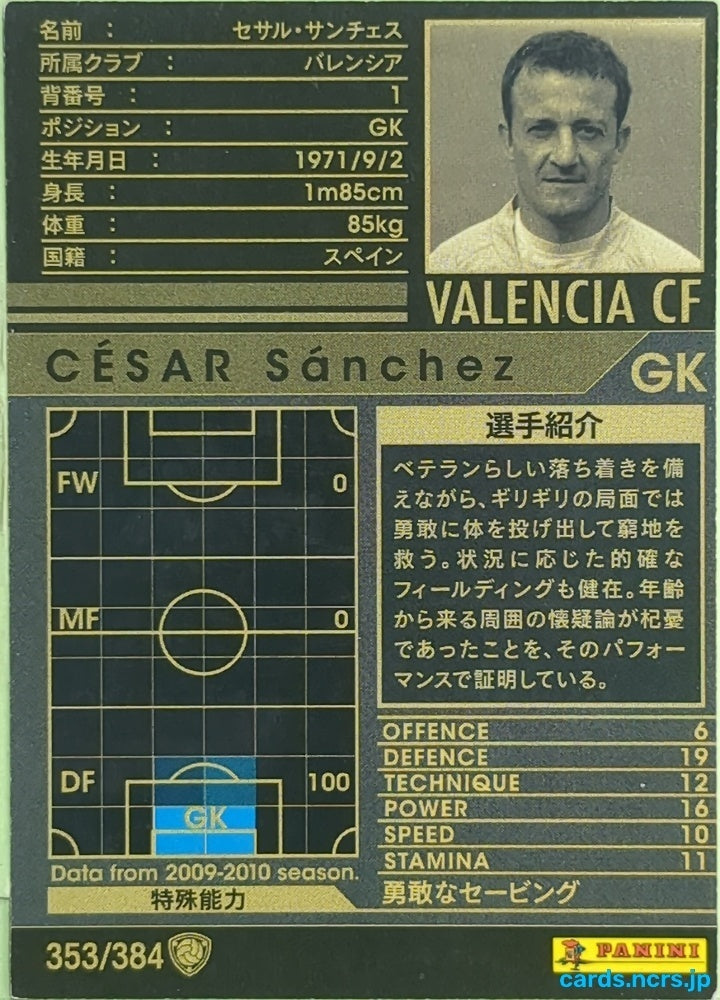 Panini WCCF Football WCCF/2009-2010-353/384 N César Sánchez Trading Card EX