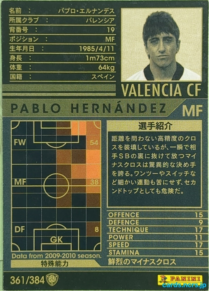 Panini WCCF Football WCCF/2009-2010-361/384 N Pablo Hernandez Trading Card EX