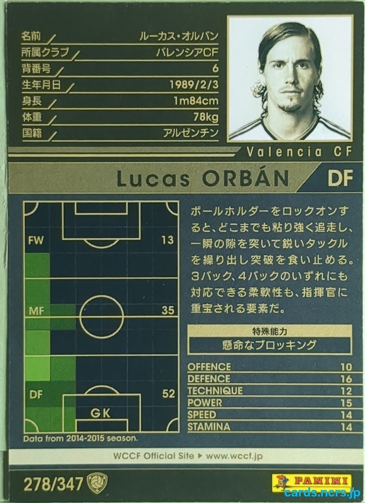 Panini WCCF Football WCCF/2014-2015-278/347 N Lucas ORBÁN Trading Card EX