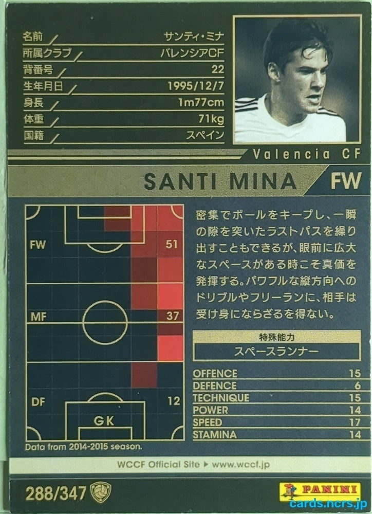Panini WCCF Football WCCF/2015-2016-288/347 N Santi Mina Trading Card EX