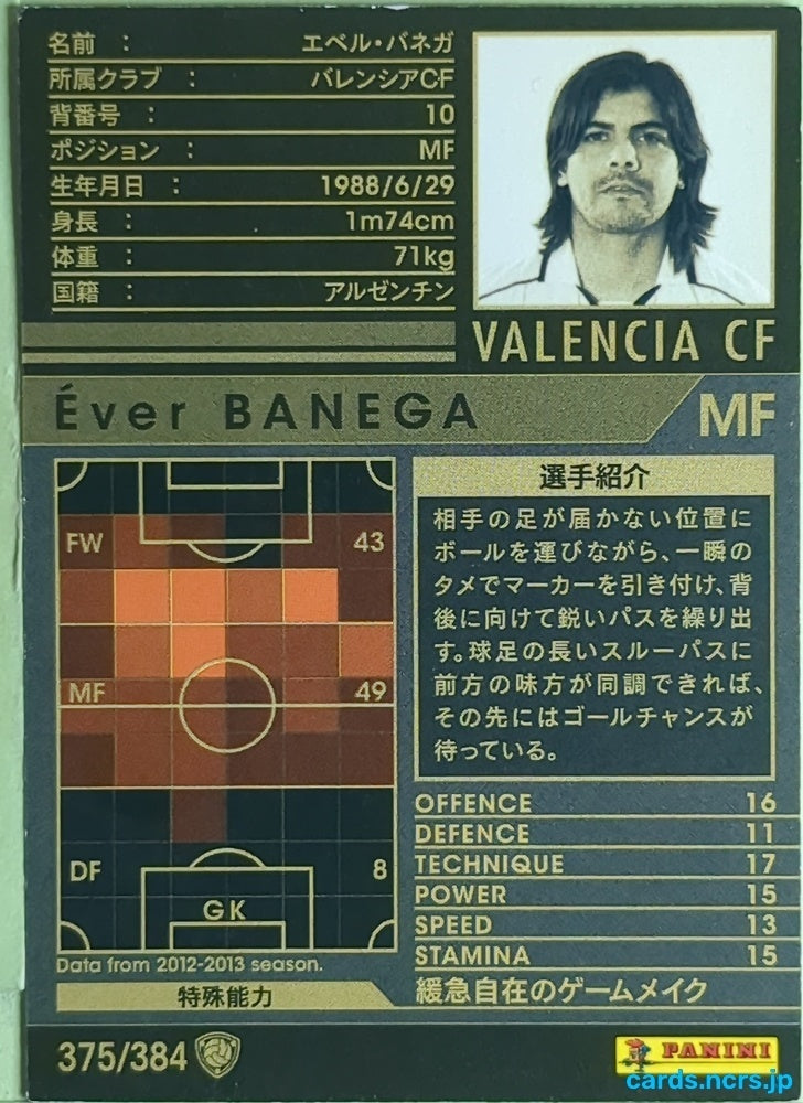 Panini WCCF Football WCCF/2012-2013-375/384 N Éver Banega Trading Card EX