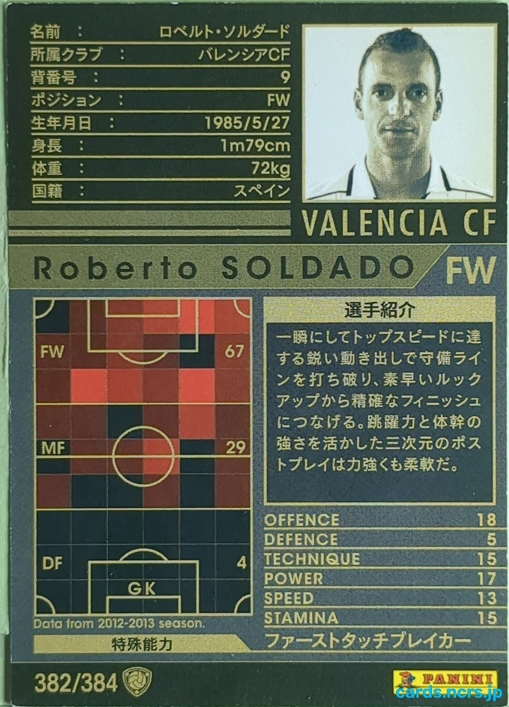 Panini WCCF Football WCCF/2012-2013-382/384 N Roberto SOLDADO Trading Card EX