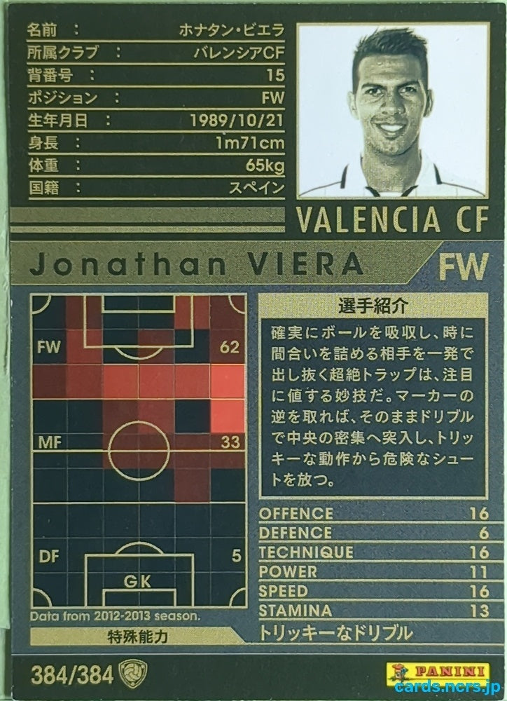 Panini WCCF Football WCCF/2012-2013-384/384 N Jonathan Viera Trading Card EX