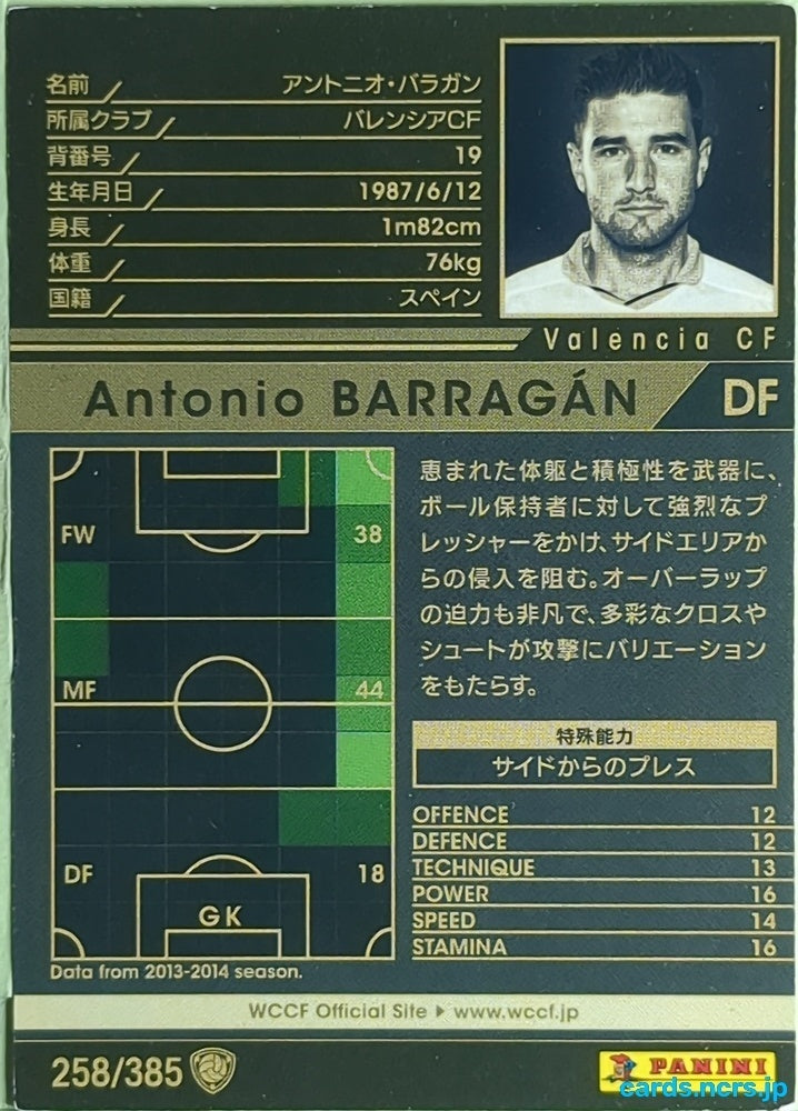 Panini WCCF Football WCCF/2013-2014-258/385 N Antonio BARRAGAN Trading Card EX