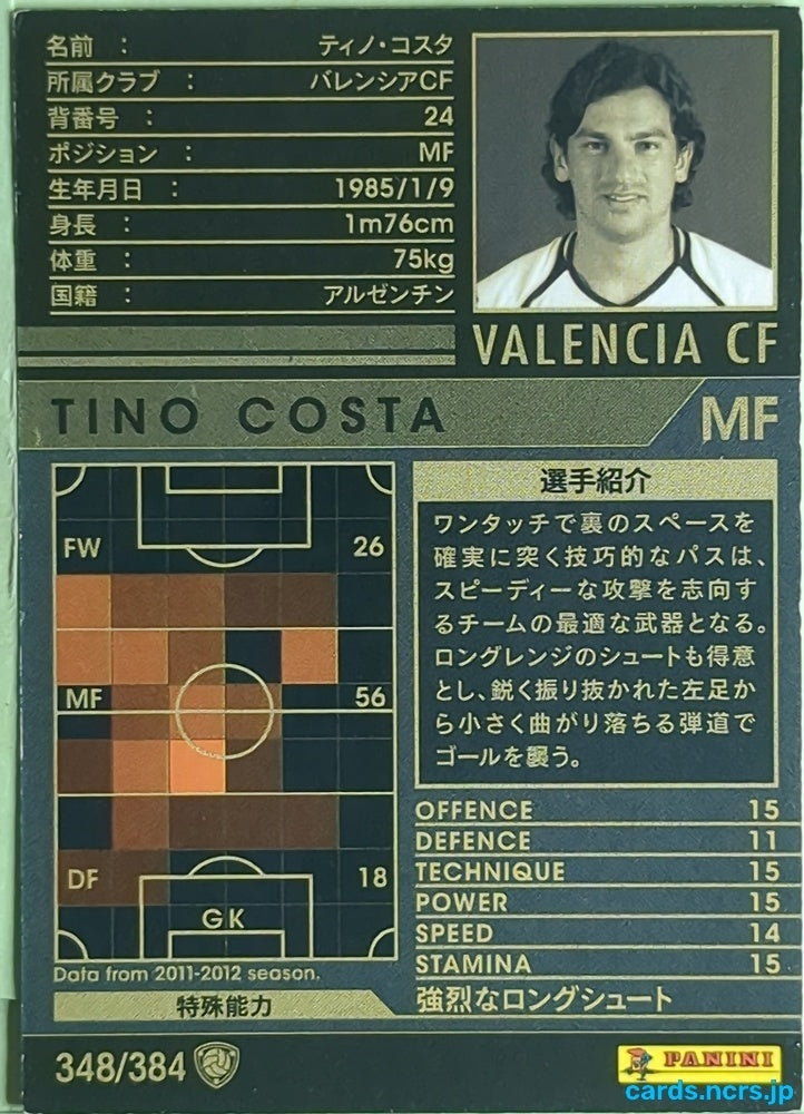 Panini WCCF Football WCCF/2011-2012-348/384 N Tino Costa Trading Card EX