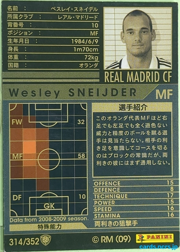 Panini WCCF Football WCCF/2008-2009-314/352 N Wesley Sneijder Trading Card EX
