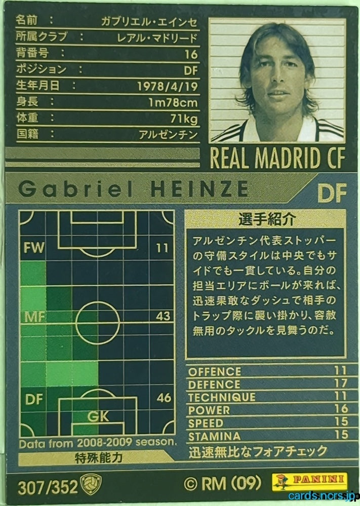 Panini WCCF Football WCCF/2008-2009-307/352 N Gabriel Heinze Trading Card EX