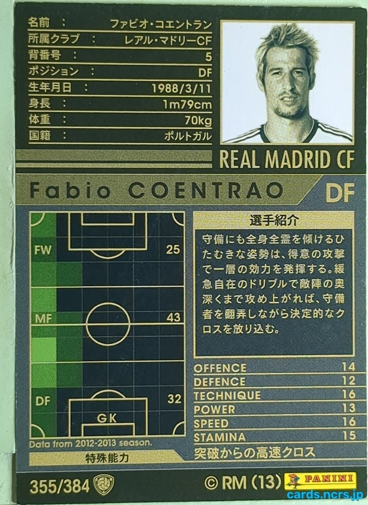 Panini WCCF Football WCCF/2012-2013-355/384 N Fabio Coentrao Trading Card EX