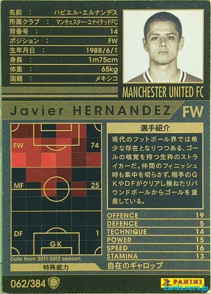 Panini WCCF Football WCCF/2011-2012-062/384 N Javier Hernandez Trading Card EX