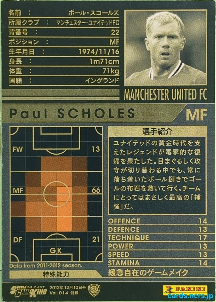 Panini WCCF Football WCCF/2011-2012-22/XX N Paul Scholes Trading Card EX