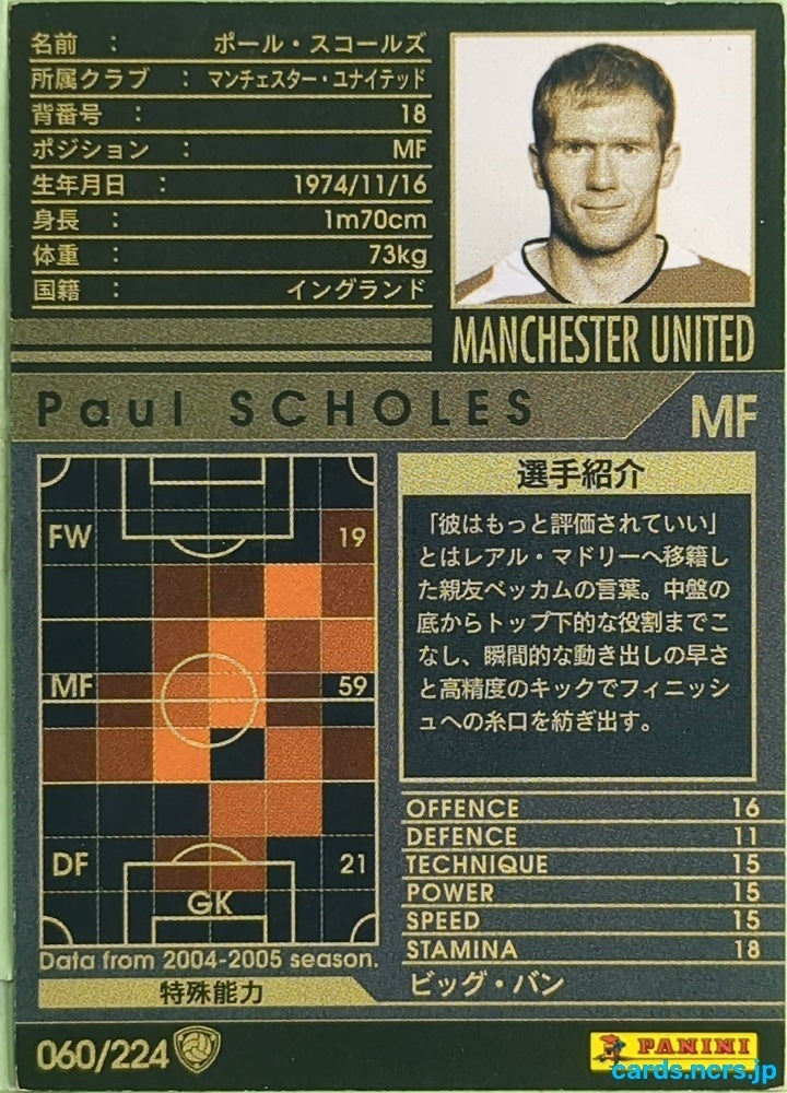 Panini WCCF Football WCCF/2004-2005-060/224 N Paul Scholes Trading Card EX