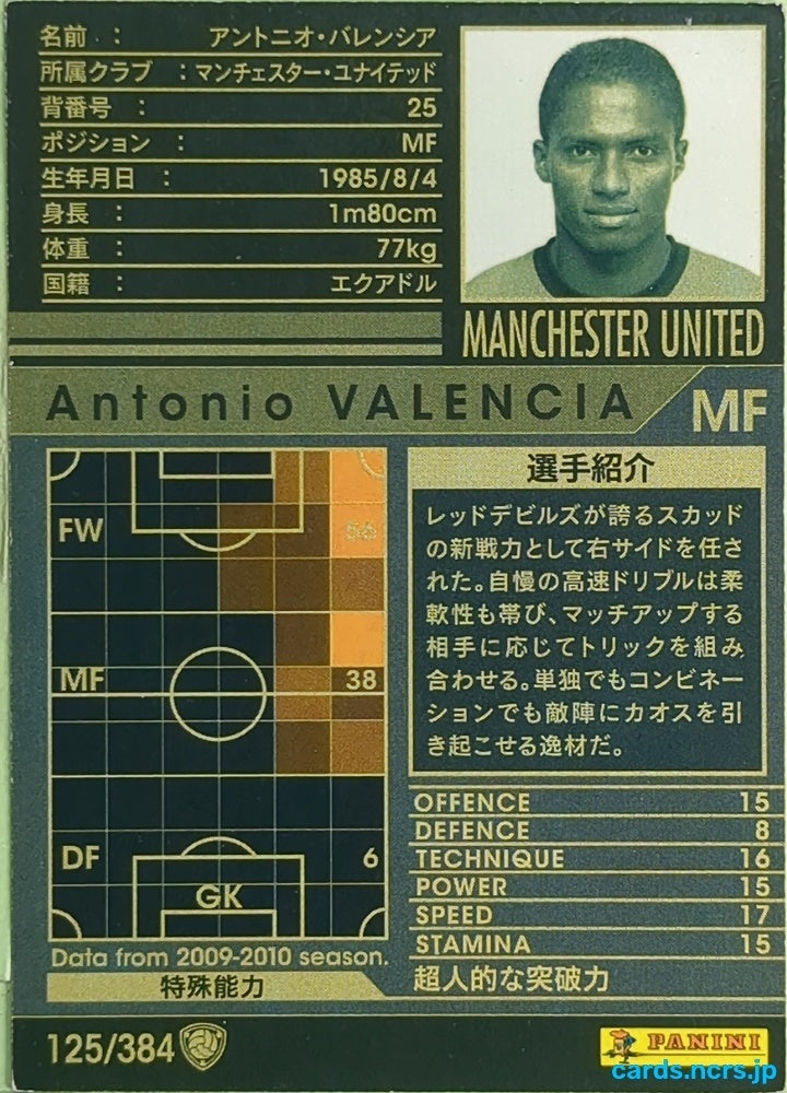 Panini WCCF Football WCCF/2009-2010-125/384 N Antonio Valencia Trading Card EX