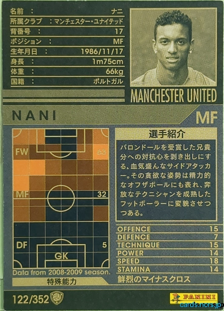 Panini WCCF Football WCCF/2008-2009-122/352 N Nani Trading Card EX