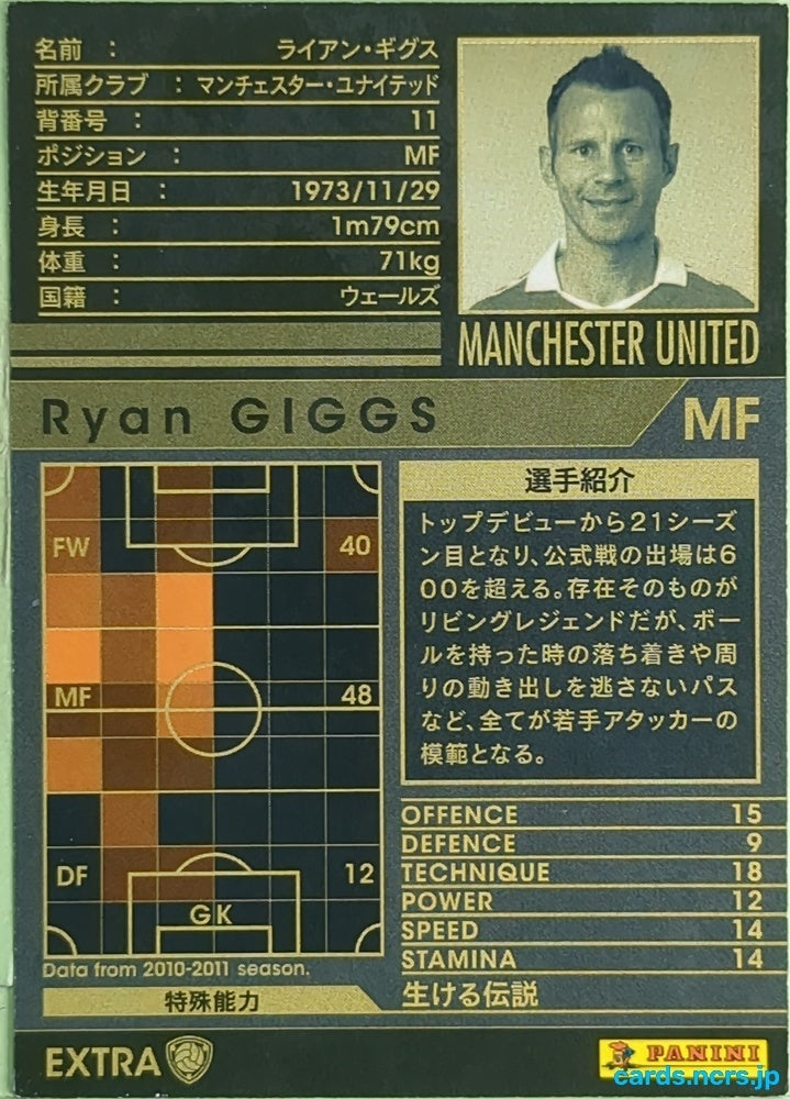 Panini WCCF Football WCCF/2010-2011-EXTRA-GIGGS N Ryan Giggs Trading Card EX