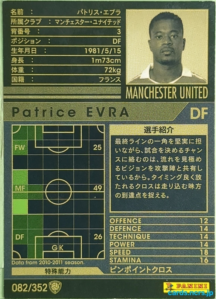 Panini WCCF Football WCCF/2010-2011-082/352 N Patrice Evra Trading Card EX