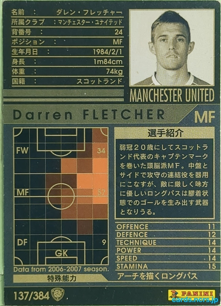 Panini WCCF Football WCCF/2006-2007-137/384 N Darren Fletcher Trading Card EX