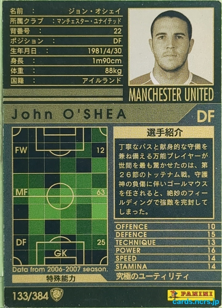 Panini WCCF Football WCCF/2006-2007-133/384 N John O'Shea Trading Card EX