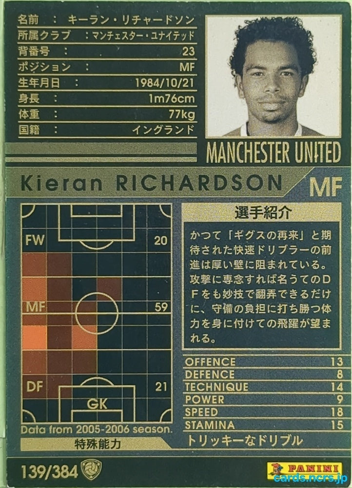 Panini WCCF Football WCCF/2006-2007-139/384 N Kieran Richardson Trading Card EX