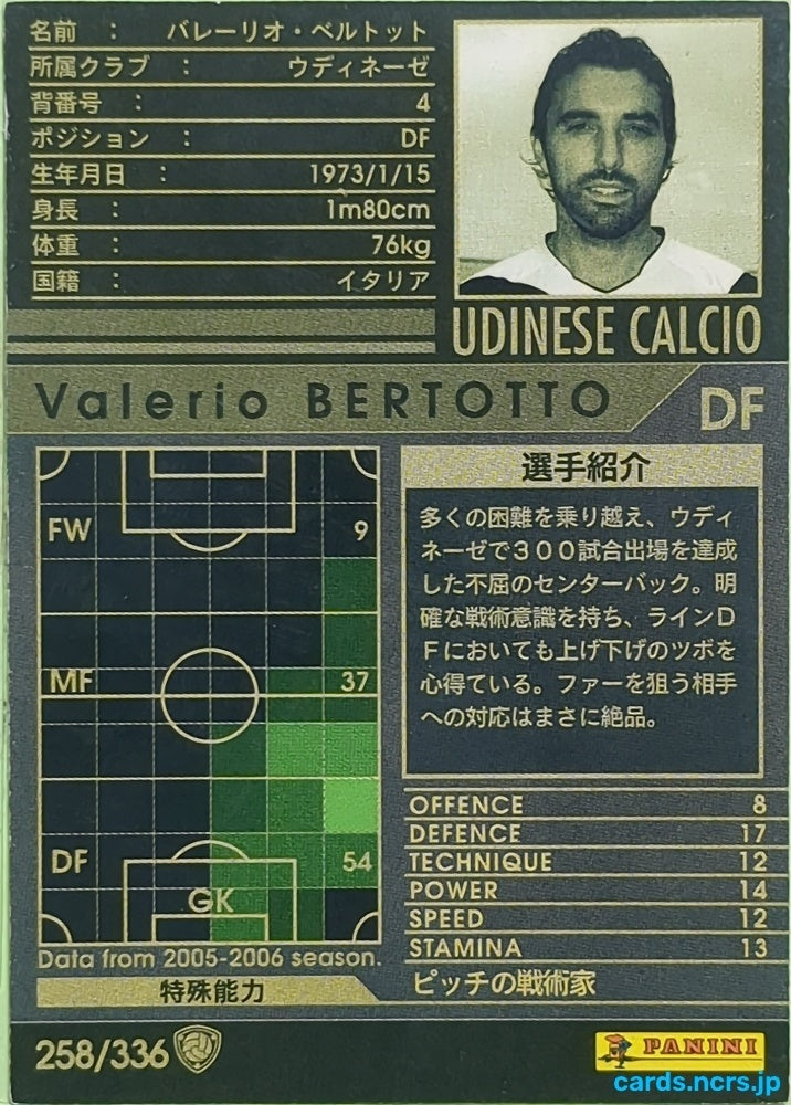 Panini WCCF Football WCCF/2005-2006-258/336 N Valerio BERTOTTO Trading Card EX