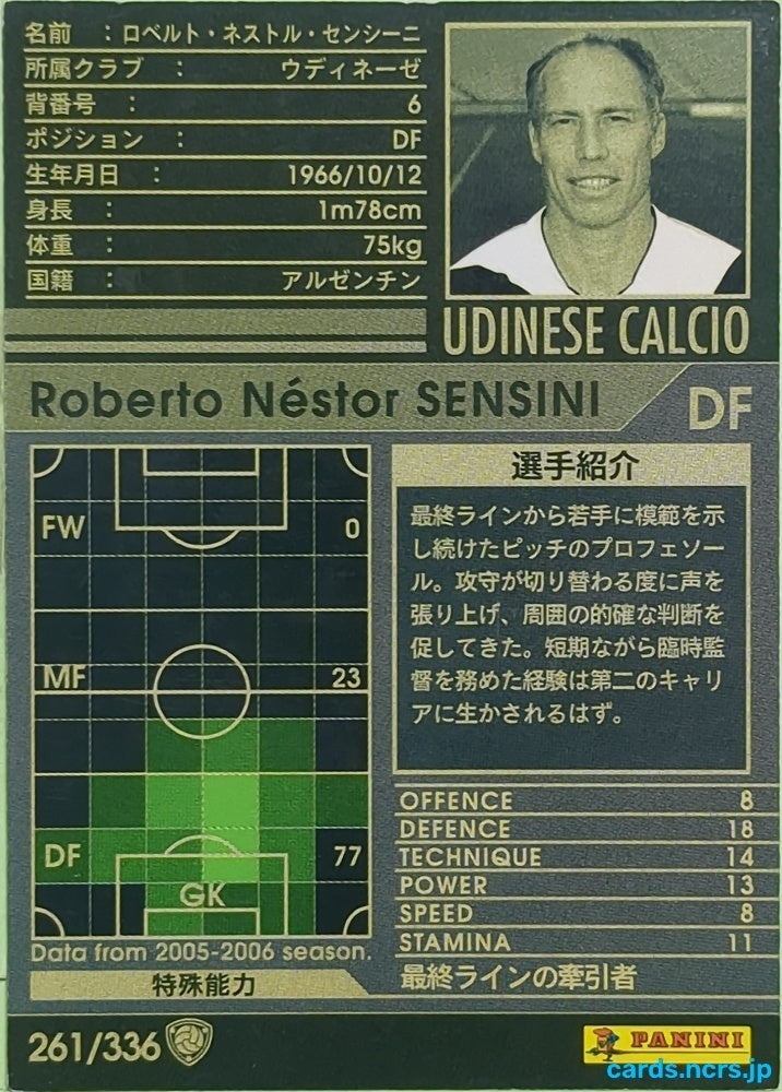 Panini WCCF Football WCCF/2005-2006-261/336 N Roberto Nestor Sensini Trading Card EX