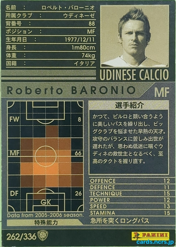 Panini WCCF Football WCCF/2005-2006-262/336 N Roberto BARONIO Trading Card EX
