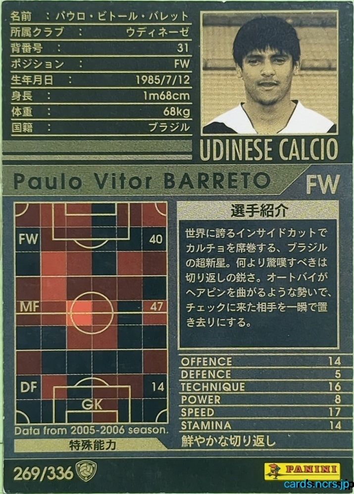 Panini WCCF Football WCCF/2005-2006-269/336 N Paulo Vitor BARRETO Trading Card EX