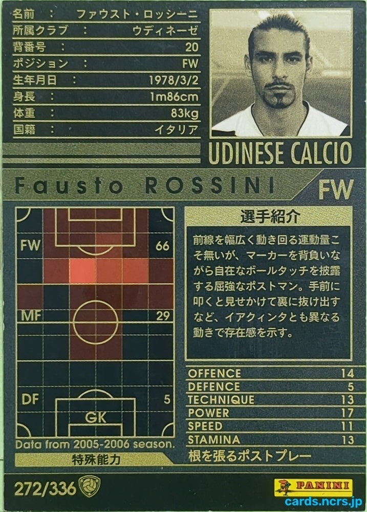 Panini WCCF Football WCCF/2005-2006-272/336 N Fausto ROSSINI Trading Card EX