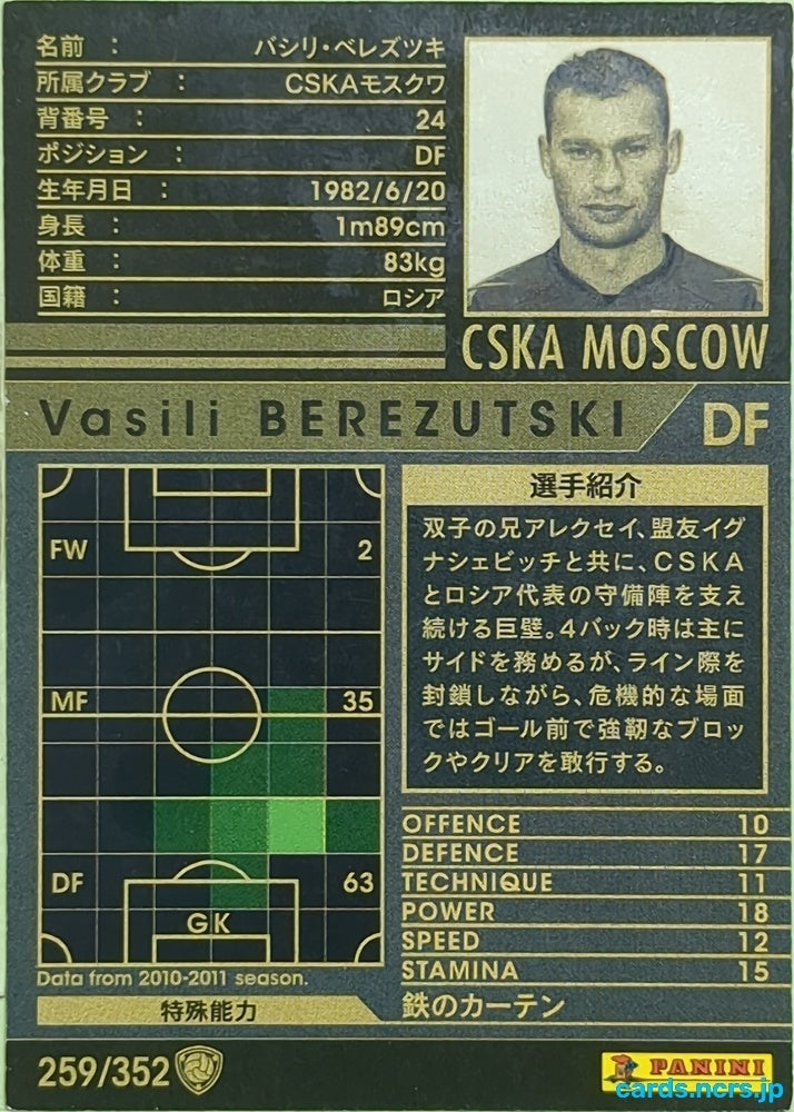 Panini WCCF Football WCCF/2010-2011-259/352 N Vasili Berezutski Trading Card EX