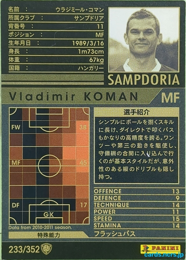 Panini WCCF Football WCCF/2010-2011-233/352 N Vladimir Koman Trading Card EX