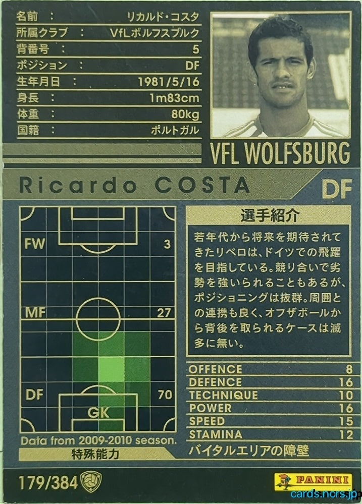 Panini WCCF Football WCCF/2009-2010-179/384 N Ricardo COSTA Trading Card EX