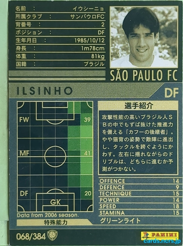Panini WCCF Football WCCF/2006-2007-068/384 N ILSINHO Trading Card EX